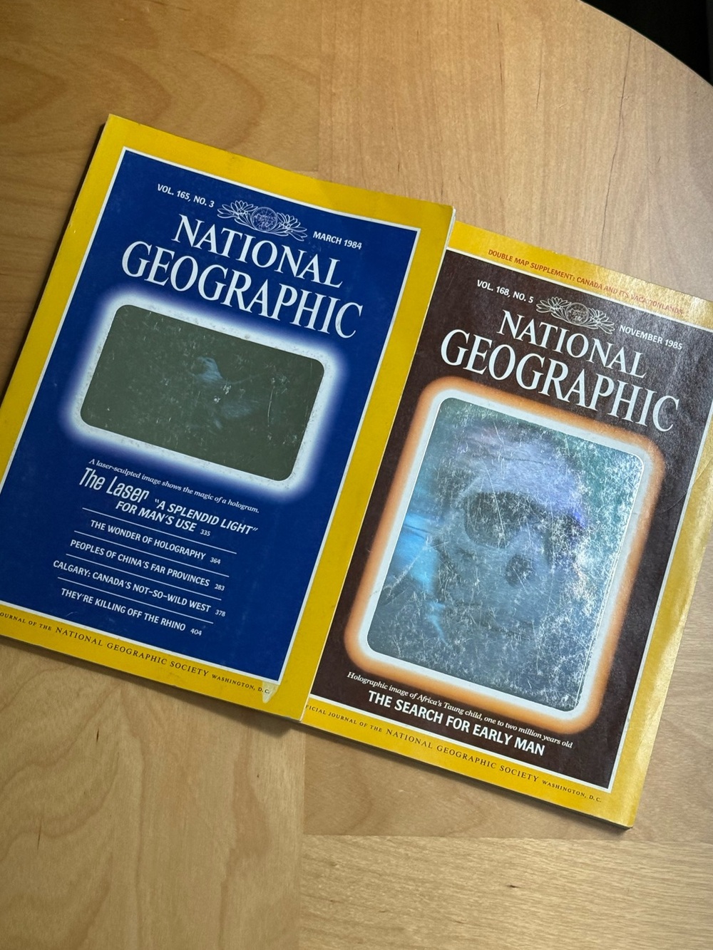 Set of 2 Vintage Rare National Geographic Holographic Magazines Skull Eagle